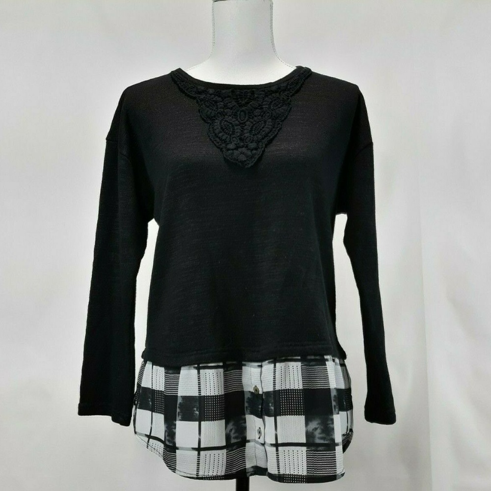 Black Rain Black/White V Round Blouse Peplum XL - Picture 1 of 4